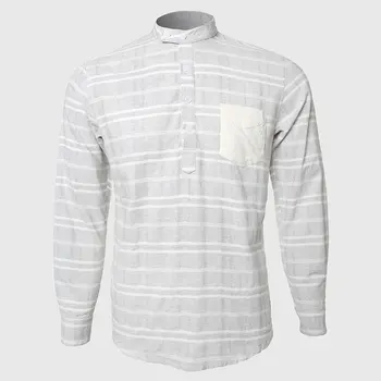 

Striped Men Shirts Plaid Check Mandarin Collar Design Long Sleeve Business Leisure Party Button Closure Stun Chest Pockets