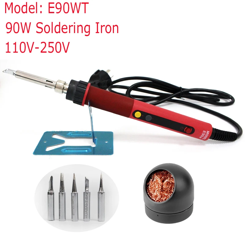 

90W High quality heating element soldering pen, E90WT Adjustable thermostat electric iron with 5Pcs Iron Tips cleaning steel
