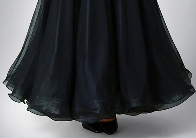 Платья для бальных танцев, женская черная юбка с длинным рукавом для танго, вальса, танцевальная юбка, женское платье для соревнований бальных танцев