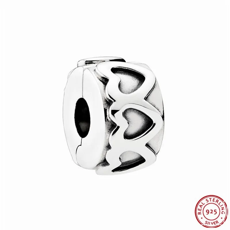 

Simple & Classic Row of Linked Hearts Clip Charm Beads for Women Jewelry Making DIY Fit PANDORA Charms Silver 925 Original CL021