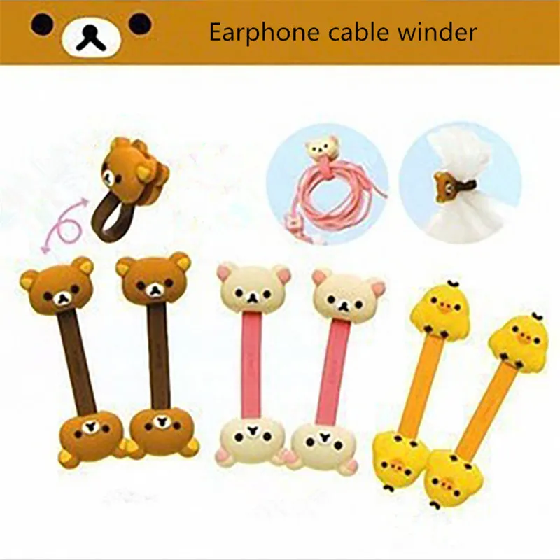 

1 pair Korean Double-Headed Cartoon Animal Cable Winder Easily Bear Chick Headphone Desk Cable Manager