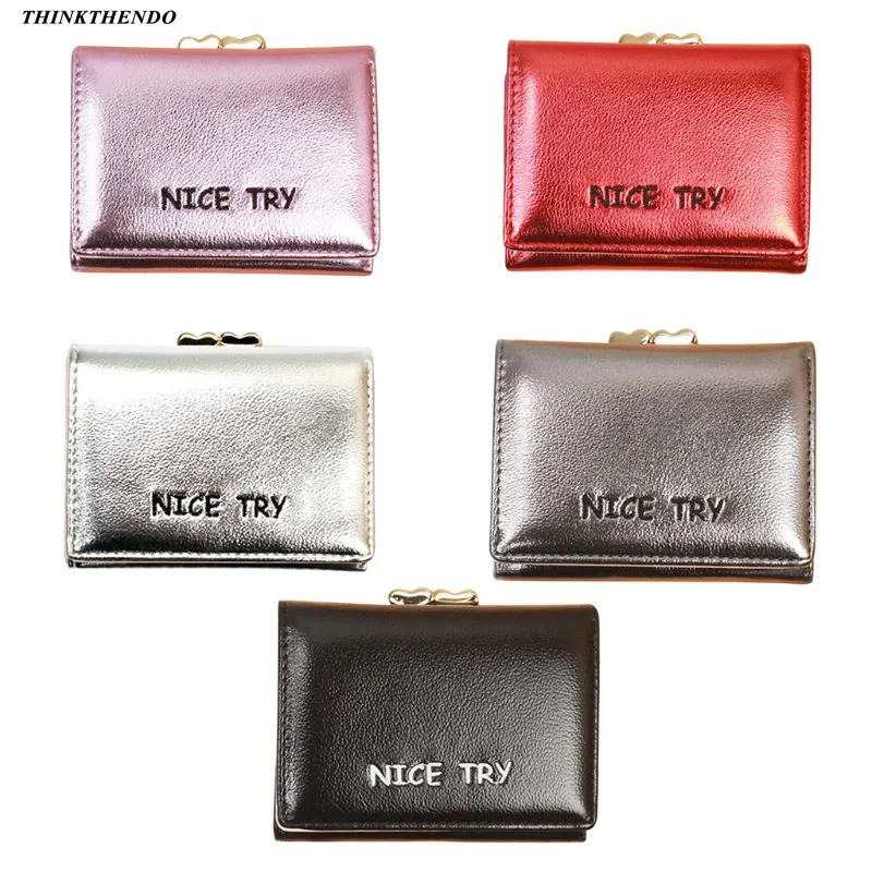 

THINKTHENDO Letter Embroidered Tri-folded Short Wallet Card Holder for Women Coin Purse with 6 Insert Slot 2019 New