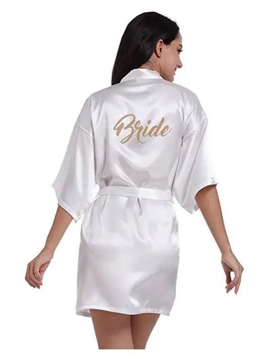 RB70 Sexy Bridal Party Robe Letter Bridesmaid on the Robe Back Women Short Satin Wedding Kimono Sleepwear Get Ready Robes