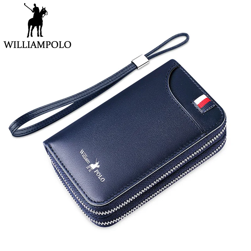 

WILLIAMPOLO Men Key Holder Genuine Leather Card Holder Key Case Double Layer Design Home Key Bag For Male Blue Cowhide Organiser
