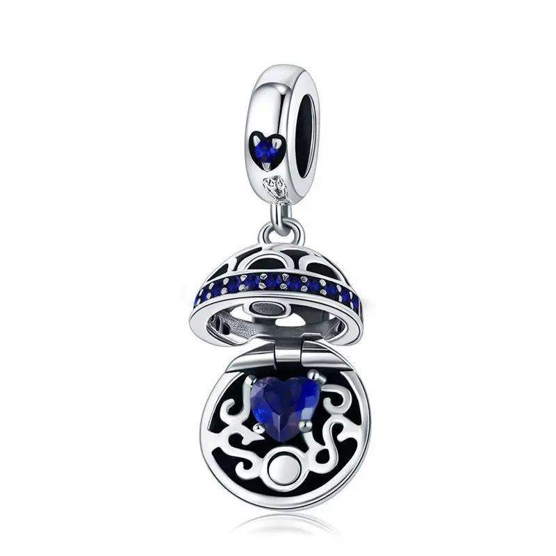 

100% 925 Sterling Silver 4 Colors Love Gift Box Dangle Ball Charm Heart Pave Fit Bracelets & Necklaces Jewelry SCC689-G BAMOER