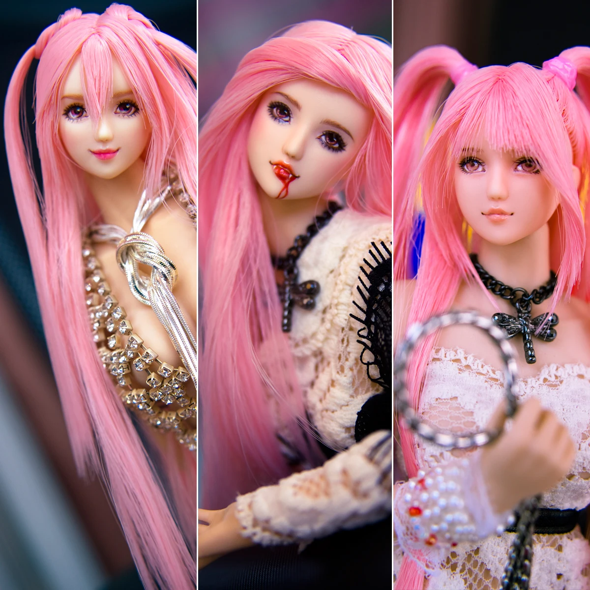 

Estartek Customize Makeup KE38 1/6 Obitsu Pink Hair Girl Head Sculpt Set for Phicen OB Action Figure DIY