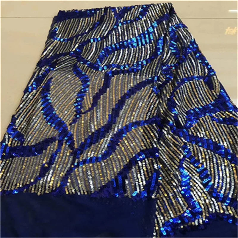 

Free Shipping by DHL 2019 High quality guipure lace sequence lace sequin embroidery tulle lace fabric for women dress royal blue