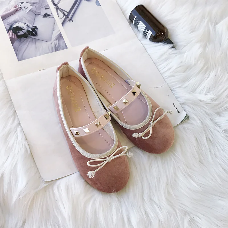 Unie 2018 Mode Confortable Tête Et Douce Arc Couleur Doux Plat Casual Automne Nouvelle Simple Chaussures Beige Ronde Femmes Chaussures rose Rivet ESqr4XwSOW