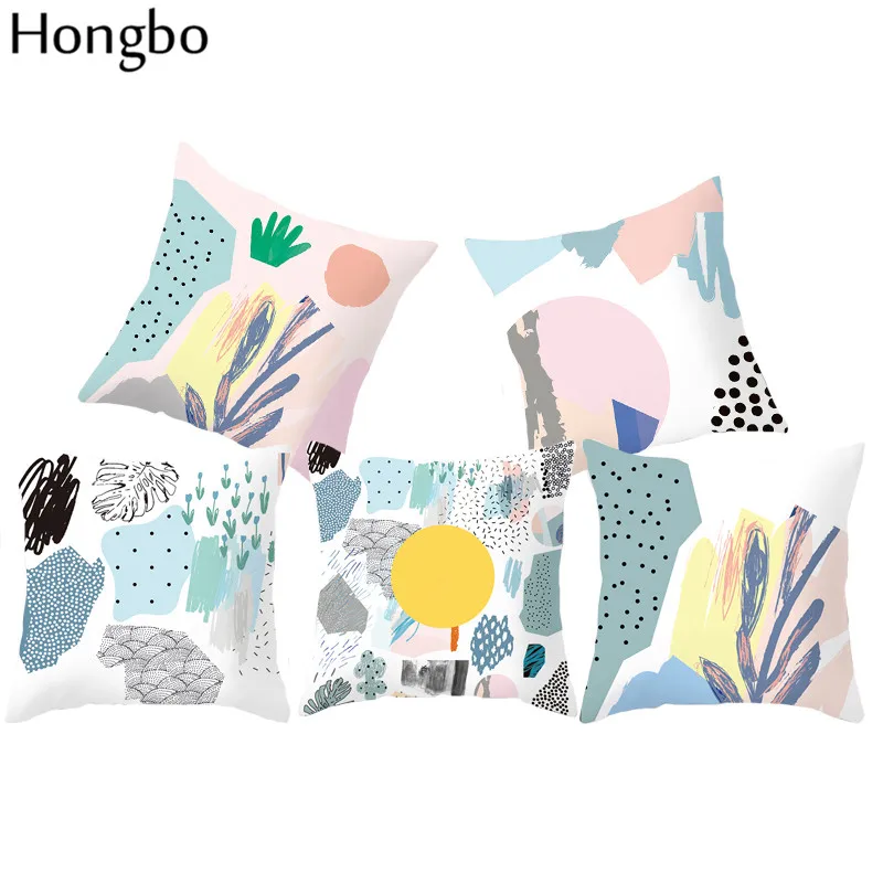 

Hongbo Graffiti Background Pillow Covers Children Kids Room Decoration Nordic Style Geometric Marble Cushion Cover For Car