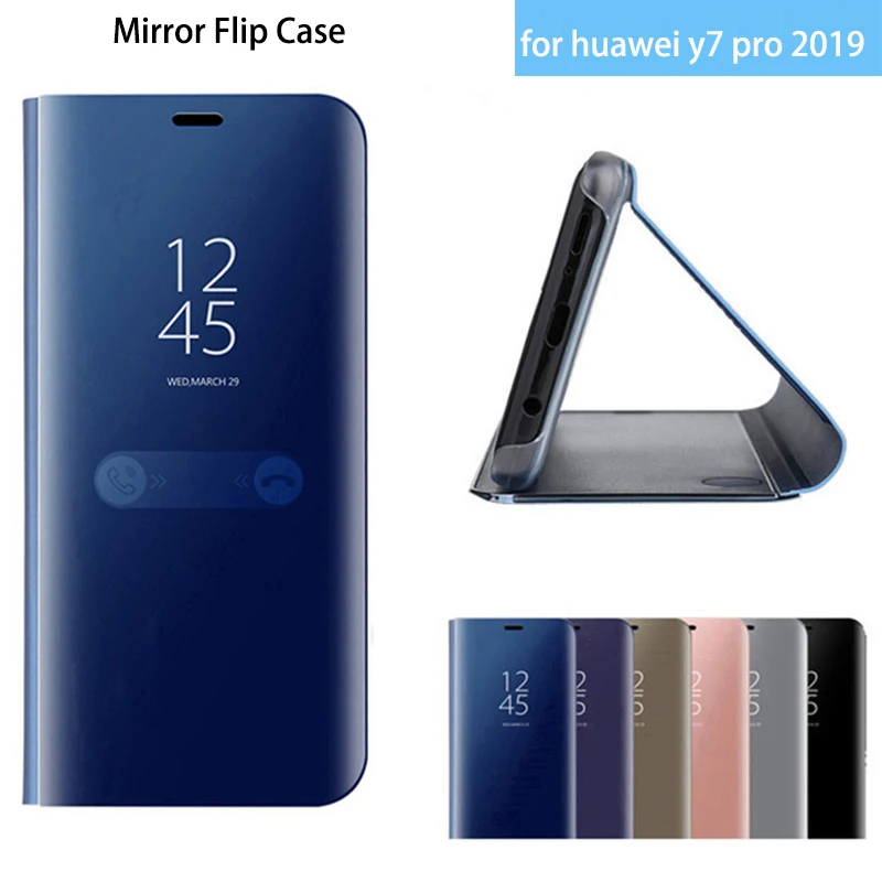 Роскошный умный зеркальный кожаный чехол-книжка с подставкой для Huawei Y7 Pro 2019 |