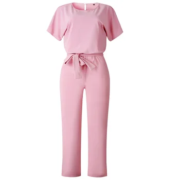

Wontive Pink Work Office Women Jumpsuit 2019 Spring Fashion Sexy Overall Loose Solid Long Playsuit Lace Up Sashes Jumpsuit