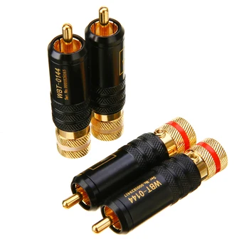 

4pcs/Lot Gold Color Copper RCA Plug Screws Locking Soldering Audio Video RCA Connector High Quality WBT Plugs 53mm*13mm Mayitr