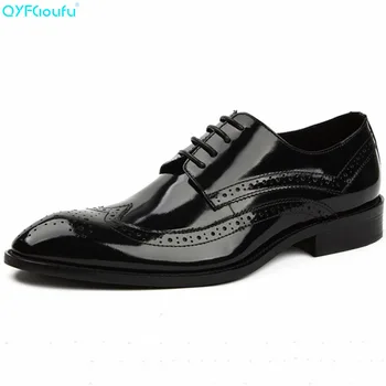 

QYFCIOUFU Patent Leather Men Dress Shoes New Brand Men's Business Shoes Italian Style Fashion Men Wedding Formal Brogue Shoe
