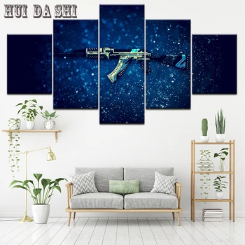 Art Abstract Ingelijst Grote Muur Canvas Gun Met Amerikaanse Vlag Canvas Moderne Decor 5 Stuks AK47 Automatische Rifle Poster Ingelijste