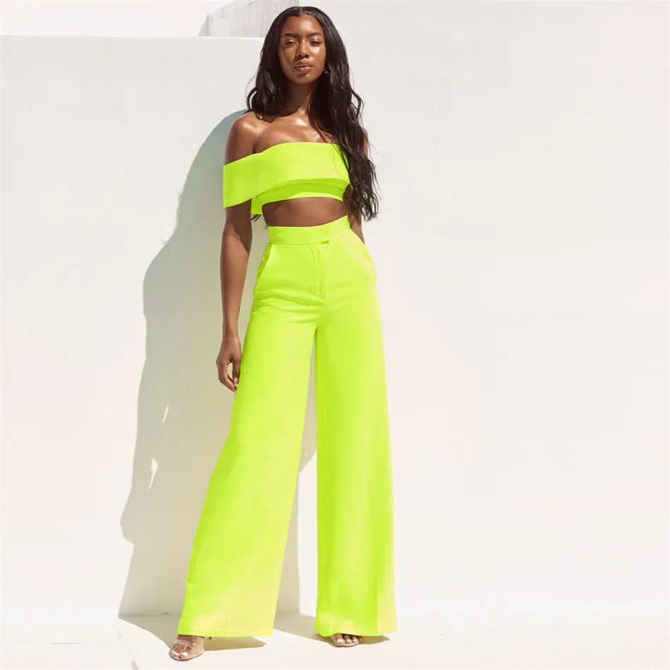 

2019 Europe and the United States spring and summer new fluorescent green word shoulder zipper waist waist tube top shirt wide f