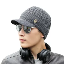 Новая модная мужская теплая мешковатая вязанная крючком Зимняя шерстяная вязаная Лыжная шапка, Мужская шерстяная вязаная шапка с утиным язычком 11,22