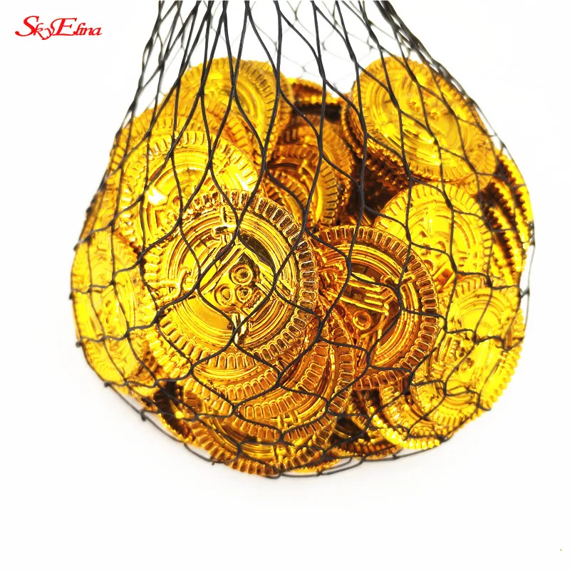 50Pcs Pirates Gold Coins Plastic Game Coin For Kid Party Supplies Treasure Coins Christmas Decoration New 5Z-HH262