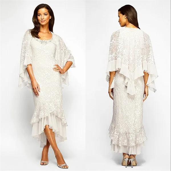 Ivory Lace Tea Length Formal Dresses