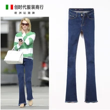 2016 autumn high waist jeans slim elastic fashion bell bottom female trousers