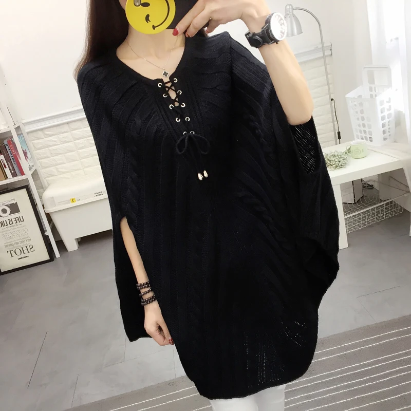Bat Shirt Sweater Female Autumn Long Loose Cloak 2018 Korean Fashion Women Head Large Size knitting Sweater Spring tops XY508 Bat Shirt Sweater Female Autumn Long Loose Cloak 2018 Korean Fashion Women Head Large Size knitting Sweater Spring tops XY508
