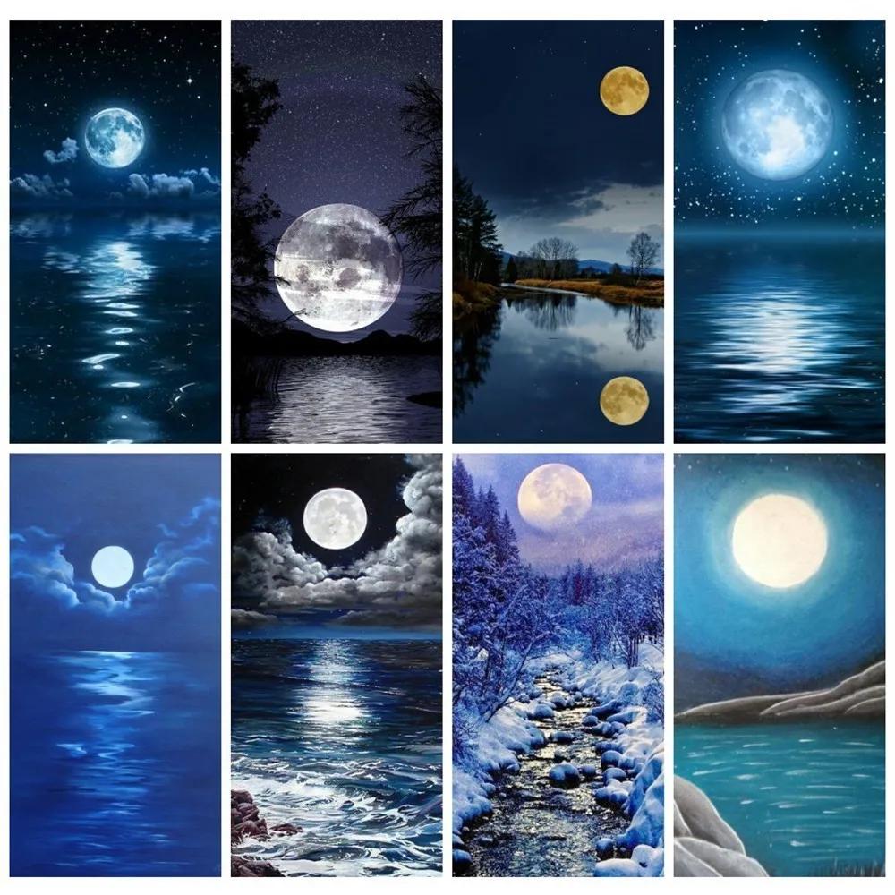 Алмазная вышивка huacan Moon DIY алмазная живопись пейзаж полная дрель квадратная картина Стразы 5D мозаика море