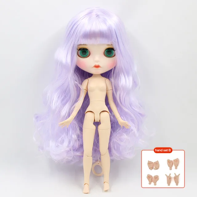 with hand B ICY Fortune Days factory blyth Кукла № BL1017/6005 Обнаженная кукла белая кожа фиолетовый смешанные синие кудрявые волосы и матовое лицо соединение тела - Цвет: with hand B