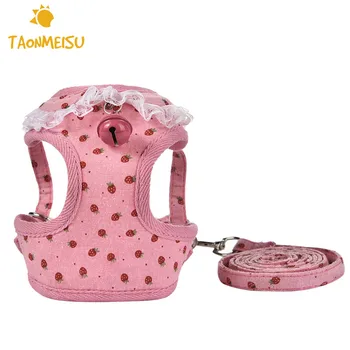 

Cute Strawberry Pattern Soft Pet Dog Chest Back Strap Leash Harness Set for small and medium sized dogs Drop Shipping