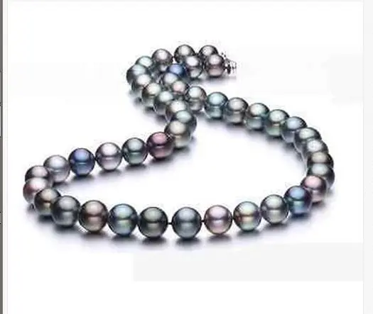 

stunning 10mm tahitian round multicolor pearl necklace 18inch 925silver