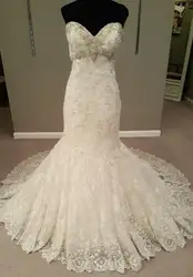 Vestido Casamento Элегантный Винтаж кружево свадебное платье-Русалка Стиль 2019 Милая бисером Пояс кнопка назад