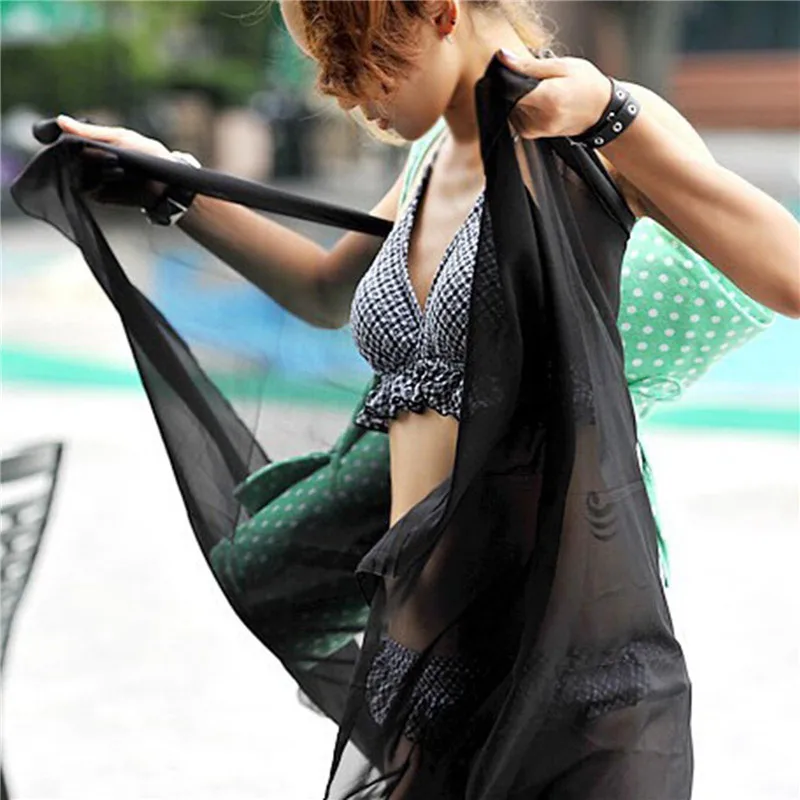 Женские пляжные бикини закрытый Купальник шарф шифон wrap Mantillas пляжное платье