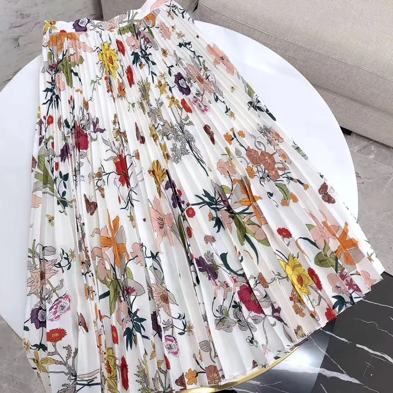 As Plissée Imprimé Supérieure Plissé Pour Automne Date Pics Printemps Jupes Rétro Qualité Femmes Longue Maxi Jupe Floral Dames a6XwqR