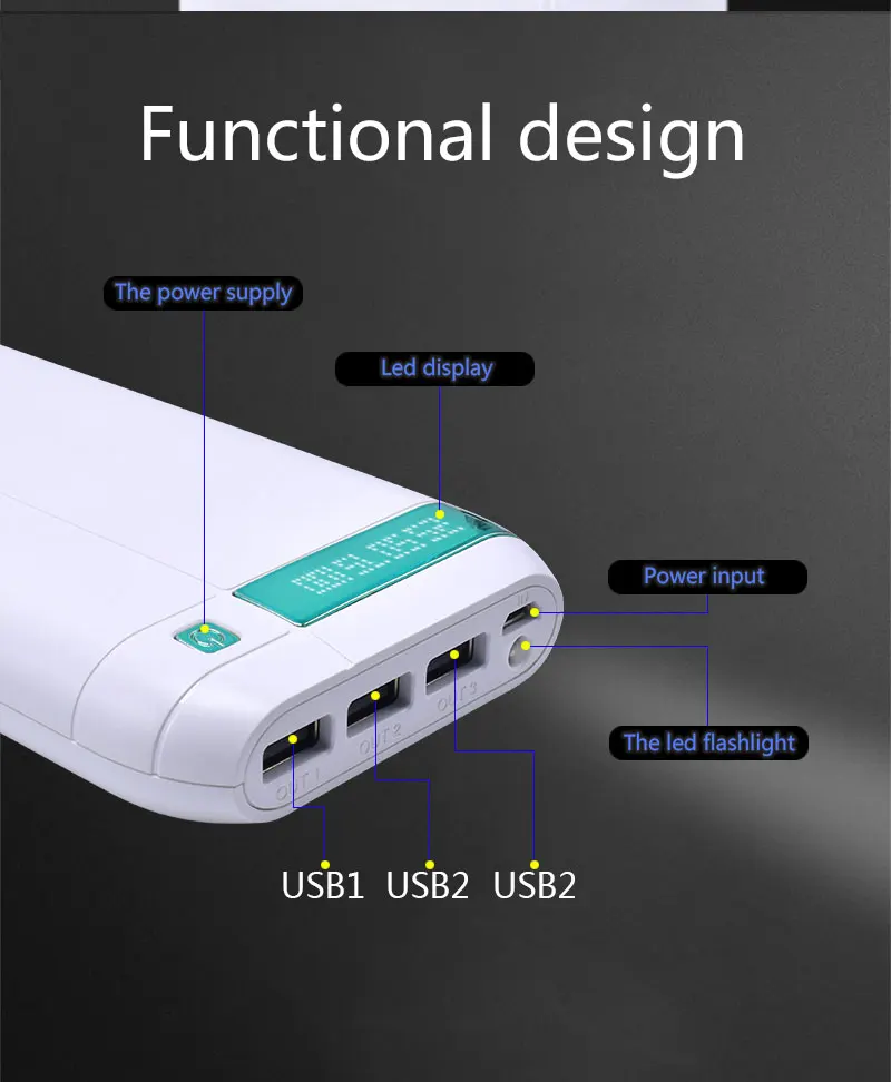 Внешний аккумулятор 30000 мА/ч, универсальный внешний аккумулятор 3USB для телефонов, тройной внешний аккумулятор USB, светодиодный дисплей с настольными портами