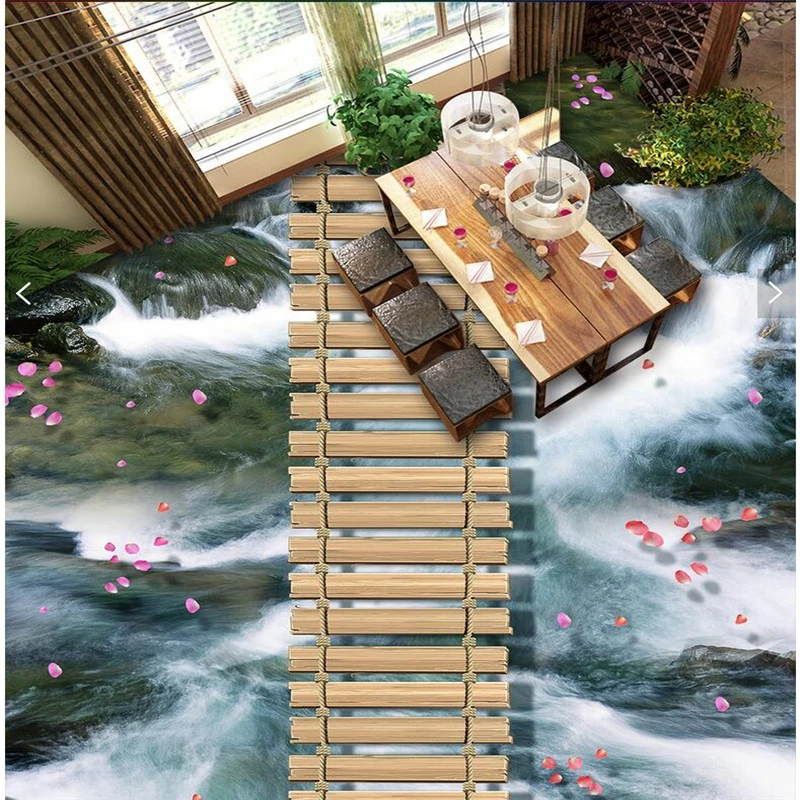 

beibehang Room custom river stone waterfall waterfall 3D floor three-dimensional painting oil waterproof high-grade