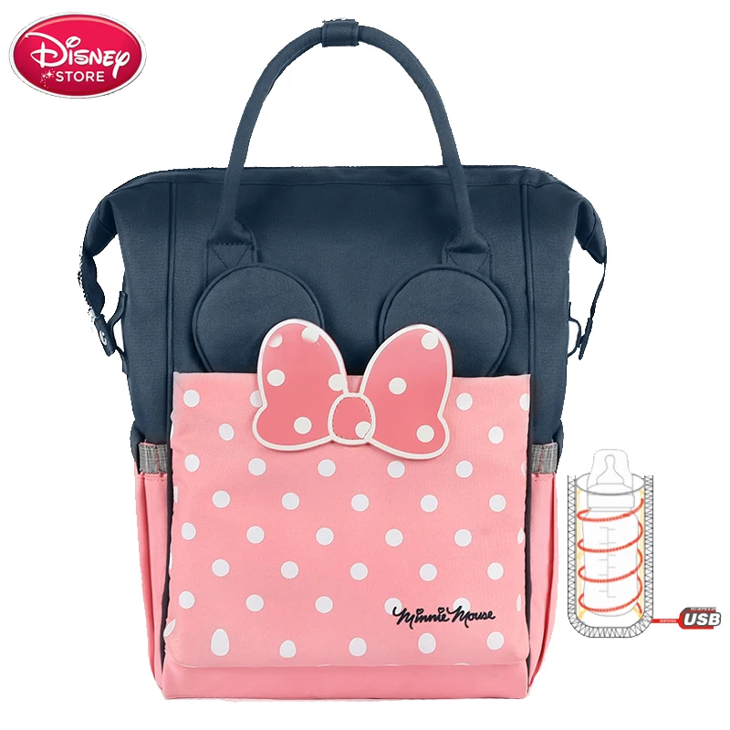 Sac à langer Disney pour maman sac à langer chauffe biberon USB chauffe biberon Minnie Disney momie bébé sacs voyage sac à dos poussette étanche