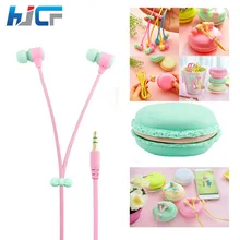 Fashion Macaron Colorful 3.5mm Jack Macaron Case Packing Headphone Stereo Earphone with Mic for Phones MP3 Noodle Cable Earphone