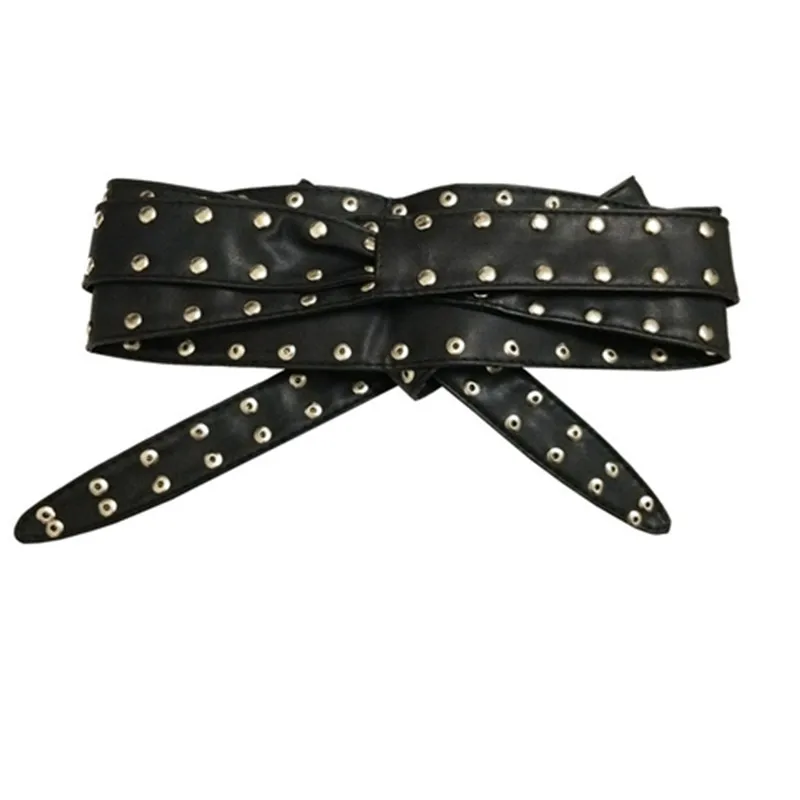 Модные двухрядные гвоздей галстук бабочка ремень заклепки в стиле панк широкие пояса женский Brede Taille Riem Pasek Damski Cinturon Mujer