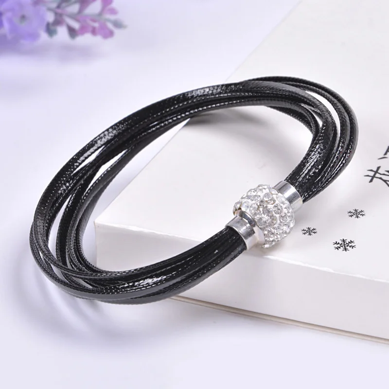 

Original New Multilayer PU Leather bracelets Women Fashion Rhinestones crystal Magnetic buckle Bracelets Bangles Girl Gift