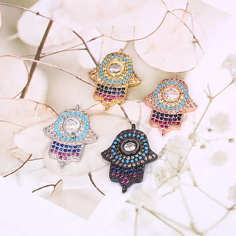 

Enamel Palm Classic Micro Pave Turquoise CZ Hand Jewelry Connectors Charm Eye Spacer Bead For Women Bracelet DIY Jewelry