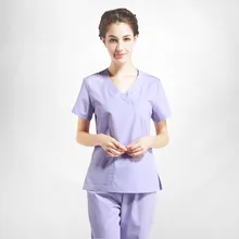 Летние Женские однотонные комплекты с эффектом потертости, униформа для кормящих, макет-обертывание, сиреневый медицинский комплект одежды, топ и брюки ультратонкие, впитывающие влагу