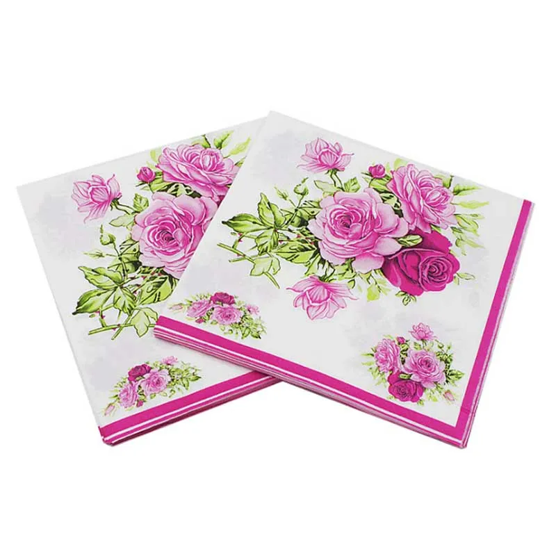 

20 Pcs/set Cute Colorful Rose Paper Napkin Papers Flower Festive Party Tissue Napkins Decoupage Party Supplies 33*33cm