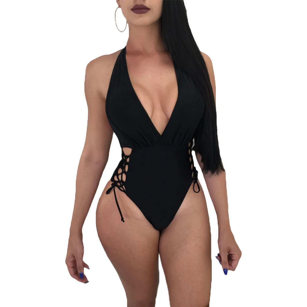 

2019 swimsuit women Sexy Halter Lace Up Swimwear Bath Suit Women Criss Cross Bandage Hollow Out Swim Wear