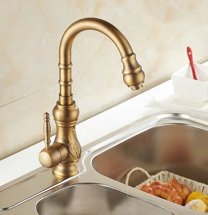 Antique Brass Single Lever Handle Swivel Kitchen Bathroom Sink Basin Faucet Mixer Taps  aan004