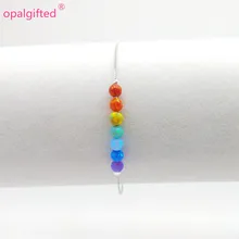 1 шт./лот) Модный браслет из бисера цвета радуги 4 мм с опалом, серебро 925 пробы, 7 опаловых круглых шаров, браслеты из синтетического опала, подарок