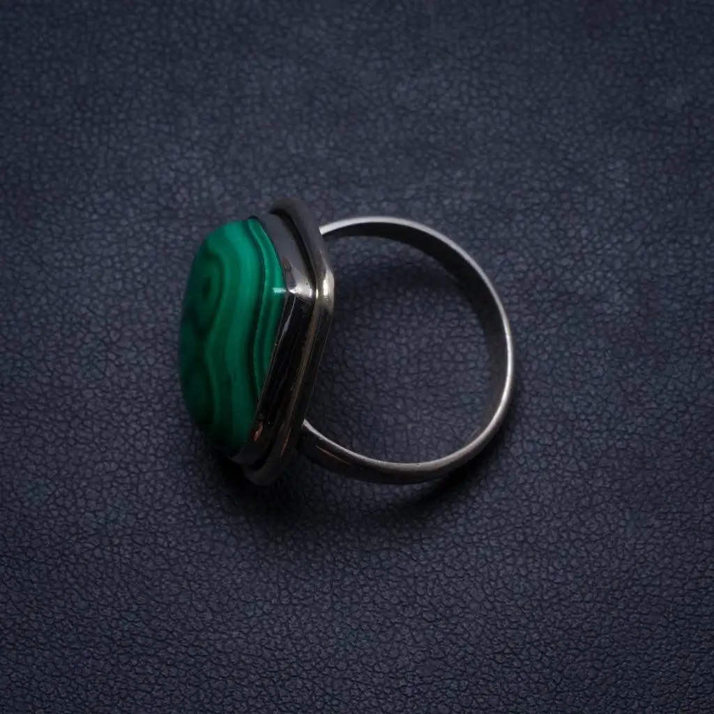 

Natural Malachite Handmade Unique 925 Sterling Silver Ring, US size 8 X1713
