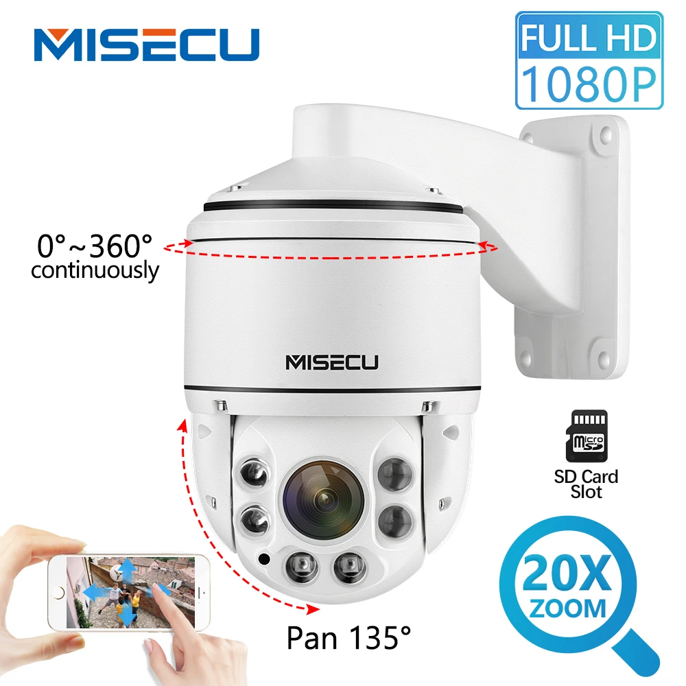 

MISECU H.265 1080P PTZ IP Camera Outdoor SONY IMX323 Onvif 20X ZOOM Mini Speed Dome Camera Waterproo 2MP P2P Security Camera