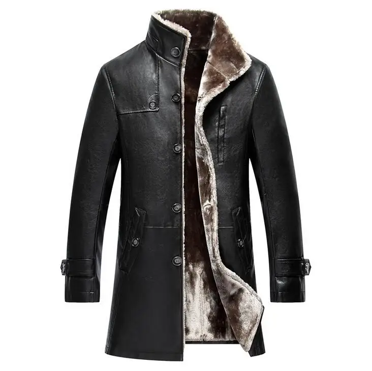  2018 Winter Thicken Leather Coat Men Long Section Casual turn-down Collar Leather Coat Warm Jacket  - 32891602961