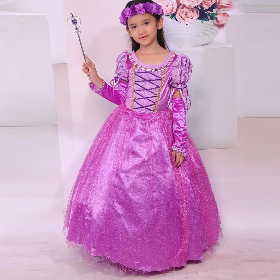 

Fantasia Vestidos,2015 Brand kids girl Dress Rapunzel Cosplay Costume Sofia Princess Dress fancy party Dress Perform Clothes