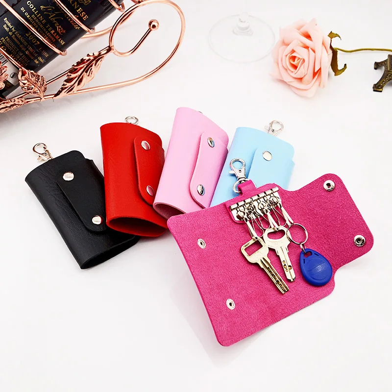 

1pc Fashion Solid Color Keys Holder Leather Buckle Key Organizer Stationary Car Keychain Portable Men Women Wallet Case Gifts