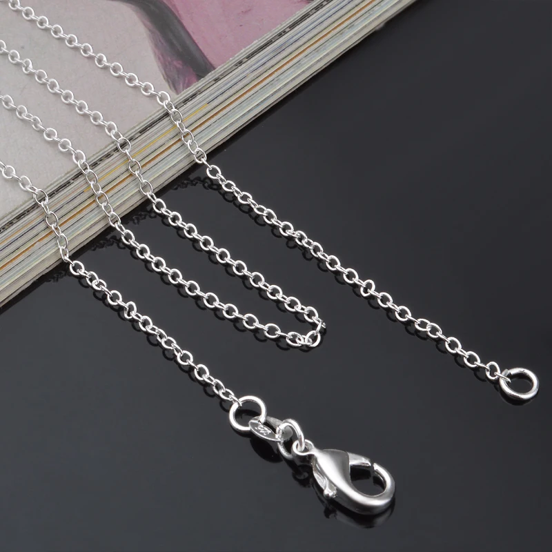 Wholesale 50pcs/Lot Silver Color 1mm Link Rolo Chain Necklace 16