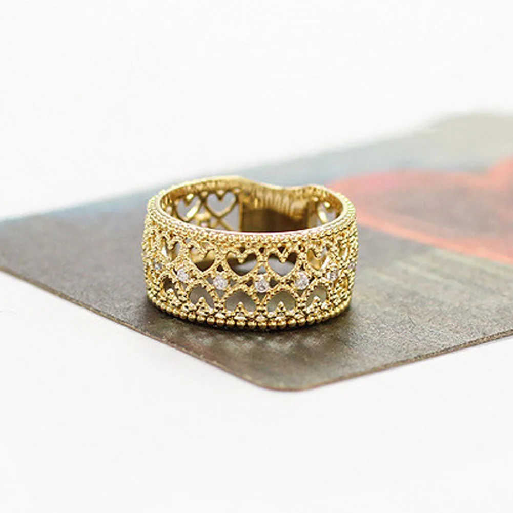 

Women Rings Heart Rhinestone Rings Ladies Girls Noble Elegant Trendy Gold Alloy Finger Ring #5